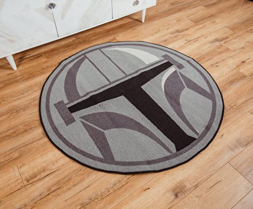 Ukonic Star Wars: The Mandalorian Helmet 52-Inch Round Printed Area Rug | Indoor Floor Mat, Accent Rugs for Living Room and Bedroom, Home Decor for Kids Playroom | Movie Gifts and Collectibles