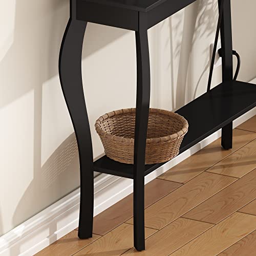 ChooChoo Console Table with Outlets and USB Ports, Narrow Sofa Table, Chic Accent Table for Living Room, Entryway, Hallway, Foyer, Black