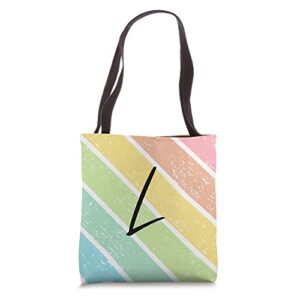 cute pastel stripes personalized monogram letter l colorful tote bag