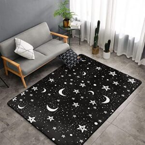 gesey-r4t black white moon and star pattern home area rugs 3’3″x5′ home decor carpet soft floor mat non-slip for living room bedroom