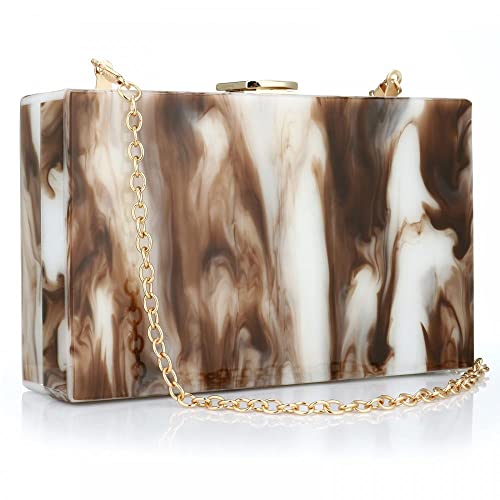 Acrylic Handbags for Women Marbling Box Bag Elegant Party Clutch Crossbody Bag Evening Purses for Lady Prom Banquet Wedding (Brown)