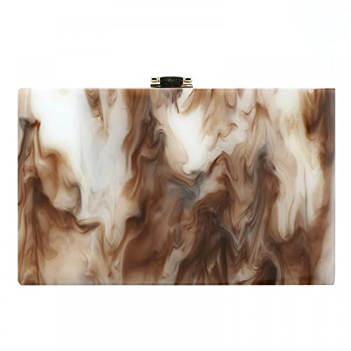 Acrylic Handbags for Women Marbling Box Bag Elegant Party Clutch Crossbody Bag Evening Purses for Lady Prom Banquet Wedding (Brown)