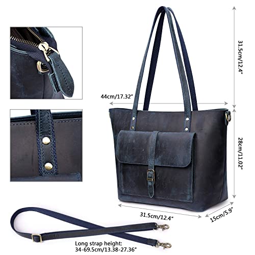 S-ZONE Women Genuine Leather Tote Bag Shoulder Handbag Bundle with Bucket Crossbody Purse