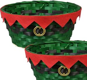 ljif bcl festive woven bamboo holiday character baskets – set of 2 & custom storage carrier, green, red