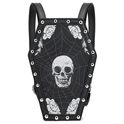 Scarleton Backpack Purse for Women, Coffin Skull Backpack, Gothic Shoulder Bag, Sling Bags for Women Crossbody Bag, H209201A - Black