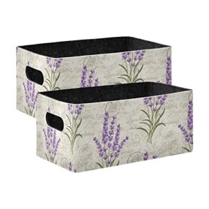 Emelivor Lavender Purple Flowers Storage Basket Bins Set (2pcs) Felt Collapsible Storage Bins with Dual Handles Closet Storage Bins for Kids Toys Pet Toy Books Clothes Closet Cabinet Organise