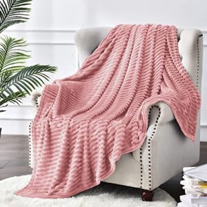 BEDELITE Fleece Throw Blanket for Couch – 3D Ribbed Jacquard Soft and Warm Decorative Spring Blankets – Cozy, Fuzzy, Fluffy, Plush Lightweight Pink Throw Blankets for Bed, Sofa, 50x60 inches