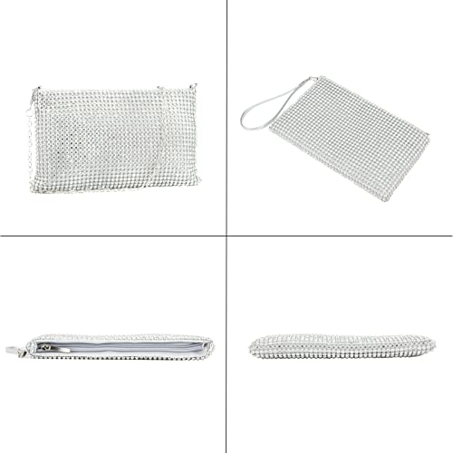 GripIt Bling Mesh Purse Small Clutch for Women Money Purse Evening Wristlet Clutch Bag Little Crystal Cell Phone Purses,Silver