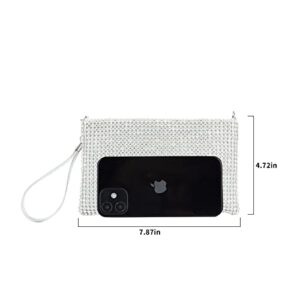 GripIt Bling Mesh Purse Small Clutch for Women Money Purse Evening Wristlet Clutch Bag Little Crystal Cell Phone Purses,Silver