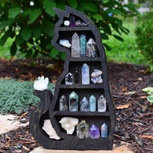 Cat in The Moon Crystal Wooden Shelf,Cat-Shaped Crystal Wooden Shelf, Multipurpose Storage Rack, Bed Room Display Crystals Stone, for Small Plant and Art Gothic Room Ornaments