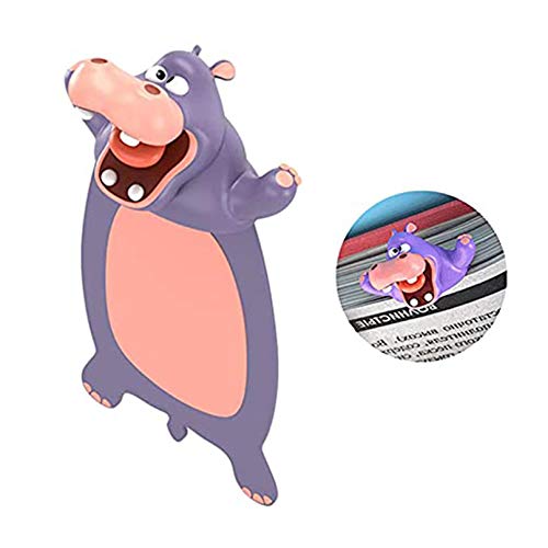 Kids Wacky Pals Bookmarks Squashed 3D Cartoon Animals Funny Cute Plastic Book Marks Student Reading Gift Stationery Gift (1PCS-Hippo)