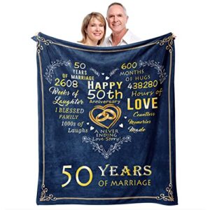 mosslink gifts for 50th anniversary blanket, 50th golden wedding anniversary couple gifts for dad mom grandparents, 50 years of marriage throw blankets gift for husband wife 50″x60″