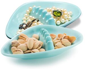 old & bold 2 pc boomerang bowl – retro vintage funky eclectic home decor – sunflower seeds dish – trinket tray (blue – turquoise teal)