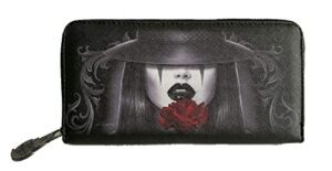 dga day of the dead lowrider chola style red rose women’s clutch zippered wallet, black