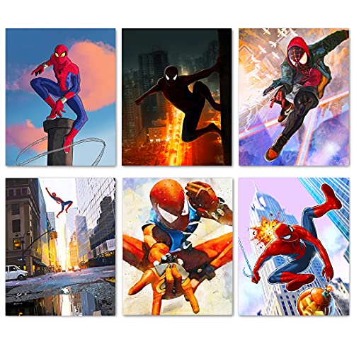 DIANYING Superhero Poster - Set of 6 Canvas Superhero Room Decor for Boys 8X10' UNFRAMED Wall Decor for Guys Bedroom Living Room Cartoon Poster Toddler Boy Room Decor