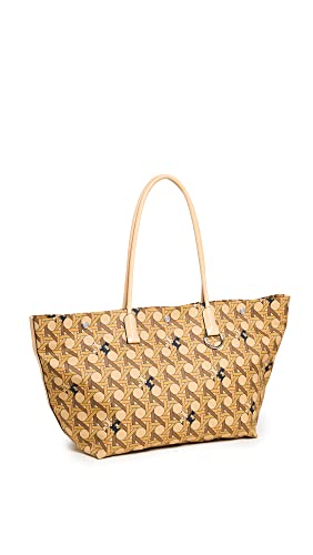 Tory Burch Women's Canvas Basketweave Tote, Tan Basketweave, One Size