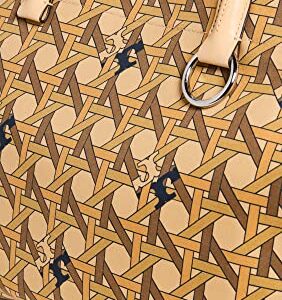 Tory Burch Women's Canvas Basketweave Tote, Tan Basketweave, One Size