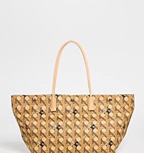 Tory Burch Women's Canvas Basketweave Tote, Tan Basketweave, One Size