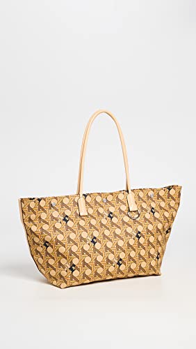 Tory Burch Women's Canvas Basketweave Tote, Tan Basketweave, One Size