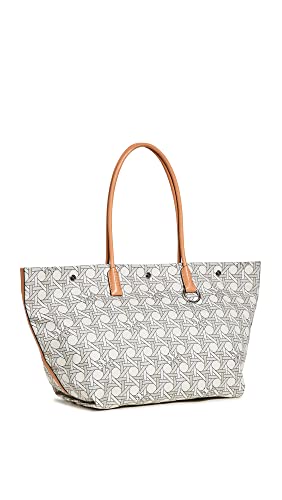 Tory Burch Women's Canvas Basketweave Tote, New Ivory Basketweave, Off White, Print, One Size