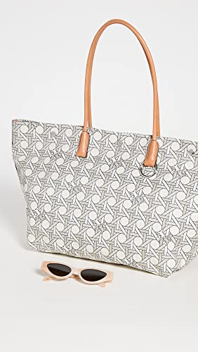 Tory Burch Women's Canvas Basketweave Tote, New Ivory Basketweave, Off White, Print, One Size