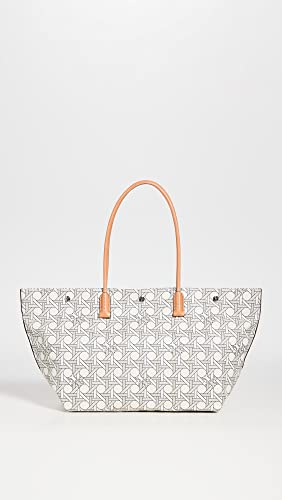 Tory Burch Women's Canvas Basketweave Tote, New Ivory Basketweave, Off White, Print, One Size