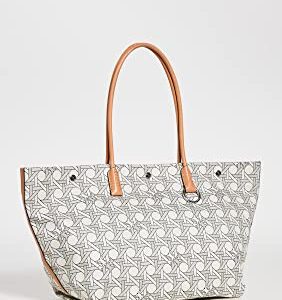 Tory Burch Women's Canvas Basketweave Tote, New Ivory Basketweave, Off White, Print, One Size