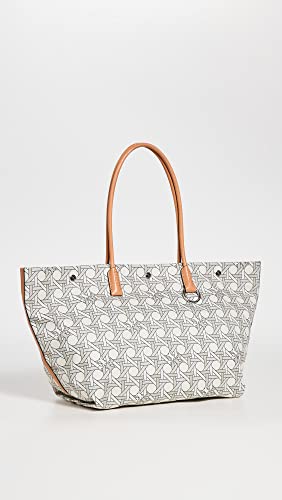 Tory Burch Women's Canvas Basketweave Tote, New Ivory Basketweave, Off White, Print, One Size