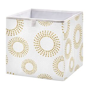 Abstract Gold Circle Collapsible Fabric Storage Cubes Bins with Handles Square Closet Organizer Waterproof Lining for Nursery Drawer Shelves Cabinet 11.02x11.02x11.02 Inches