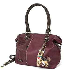 Chala Group Chala German Shepherd Laser Cut Large Crossbody Tote Shoulder Handbag, Dog Mom (Plum)