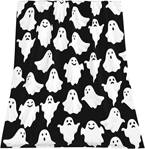 Halloween Throw Blankets Funny Ghost Cute Halloween Spooky Black and White Throw Blanket Lightweight Cozy Flannel Blanket for Bedroom Living Rooms Couch Sofa Bed Home Decorations 40x50 Inch