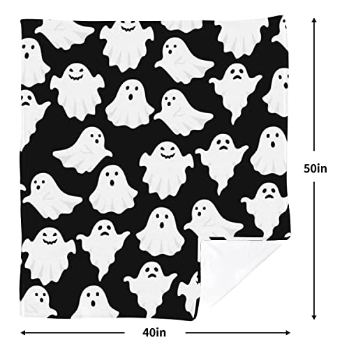 Halloween Throw Blankets Funny Ghost Cute Halloween Spooky Black and White Throw Blanket Lightweight Cozy Flannel Blanket for Bedroom Living Rooms Couch Sofa Bed Home Decorations 40x50 Inch