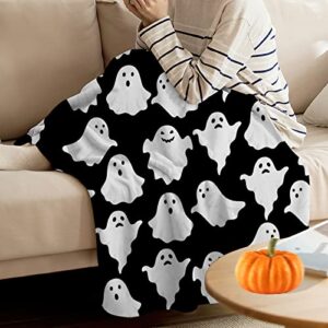 Halloween Throw Blankets Funny Ghost Cute Halloween Spooky Black and White Throw Blanket Lightweight Cozy Flannel Blanket for Bedroom Living Rooms Couch Sofa Bed Home Decorations 40x50 Inch