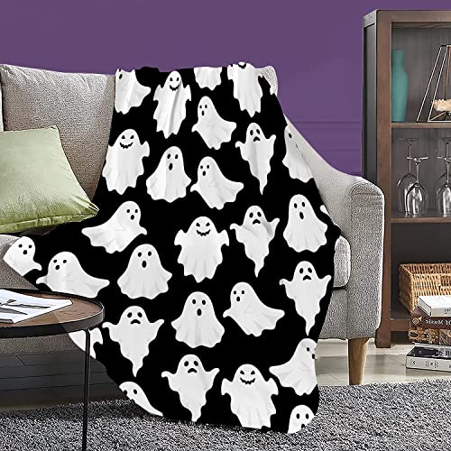 Halloween Throw Blankets Funny Ghost Cute Halloween Spooky Black and White Throw Blanket Lightweight Cozy Flannel Blanket for Bedroom Living Rooms Couch Sofa Bed Home Decorations 40x50 Inch