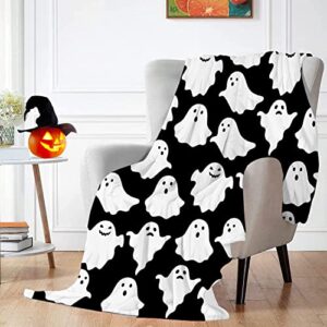 Halloween Throw Blankets Funny Ghost Cute Halloween Spooky Black and White Throw Blanket Lightweight Cozy Flannel Blanket for Bedroom Living Rooms Couch Sofa Bed Home Decorations 40x50 Inch