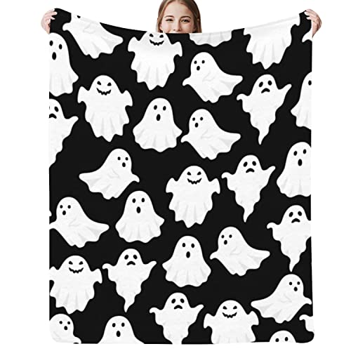 Halloween Throw Blankets Funny Ghost Cute Halloween Spooky Black and White Throw Blanket Lightweight Cozy Flannel Blanket for Bedroom Living Rooms Couch Sofa Bed Home Decorations 40x50 Inch