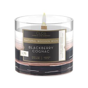clco. by candle-lite company scented candles, blackberry cognac fragrance, one 14 oz. single wooden wick aromatherapy candle with 90 hours of burn time, white color