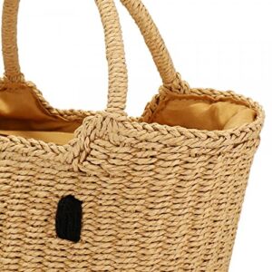 Smile Straw Beach Bag - Summer Handbag Large Capacity Handmade Tote Purse Straw Beach Bag for Women (Brown)