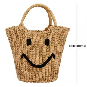 Smile Straw Beach Bag - Summer Handbag Large Capacity Handmade Tote Purse Straw Beach Bag for Women (Brown)