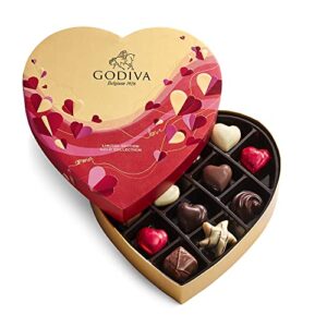 godiva chocolatier chocolate heart valentine’s gift box – 14 piece assorted milk, white and dark chocolate with gourmet fillings – romantic gift for chocolate lovers