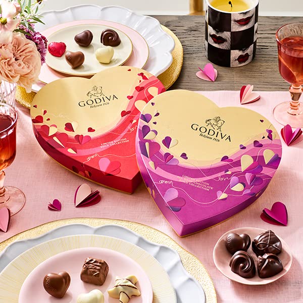 Godiva Chocolatier Chocolate Heart Valentine’s Gift Box - 14 Piece Assorted Milk, White and Dark Chocolate with Gourmet Fillings – Romantic Gift for Chocolate Lovers