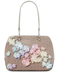 calvin klein lucy triple compartment tote, almond/taupe/floral