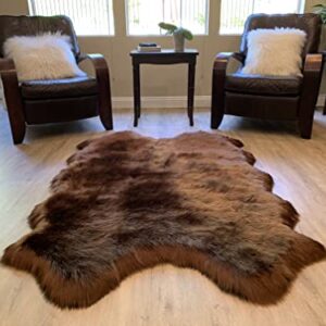 LAMBZY Faux Sheepskin Super Soft Hypoallergenic Silky Shag Rug for Living Room, Kids Room, Sofa (Quarto 4 Pelts 4'x6', Brown)