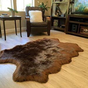 LAMBZY Faux Sheepskin Super Soft Hypoallergenic Silky Shag Rug for Living Room, Kids Room, Sofa (Quarto 4 Pelts 4'x6', Brown)