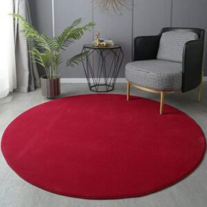 liketn solid round area rugs ultra soft cozy living room bedroom coral fleece non-slip carpet bathroom mats circular modern home décor runners indoor outdoor rug red 3.3′ x 3.3′