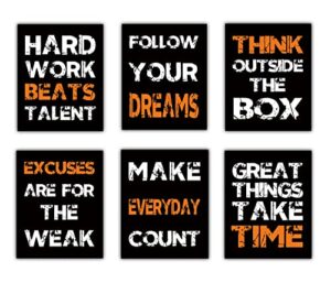 inspirational phrase wall art ,ofiice gym living room wall decoration proverb ,inspirational quotes poster ，teen adult bedroomclassroom university decoration | 6-pack 20.32 x 25.40 cm (unframed）black a
