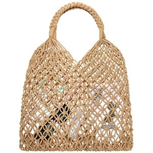 women’s straw bag straw beach bag straw tote beach straw handbag handmade fishing net travel beach handbag shopping woven straw bags for girls ladies supplies