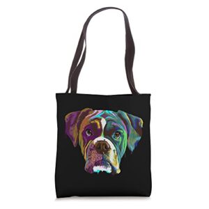 colourful boxer dog tote bag