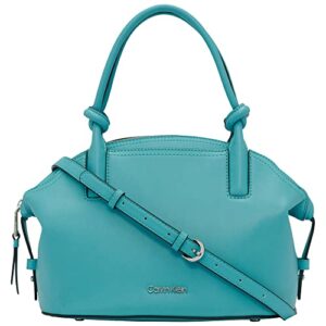 calvin klein tinley top zip satchel, turquoise/white/black