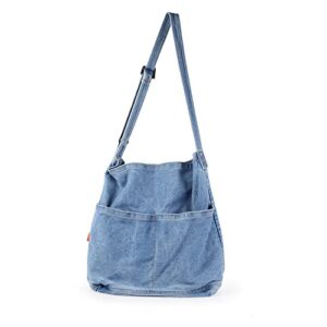 oweisong women denim tote bags for school canvas hobo shoulder handbag causal jean crossbody bags retro large capacity purse